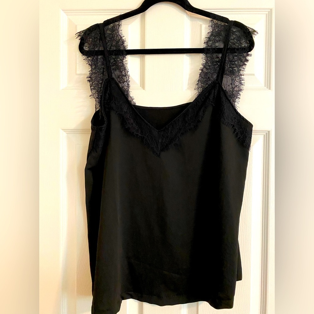 Black, wide lace sleeve top